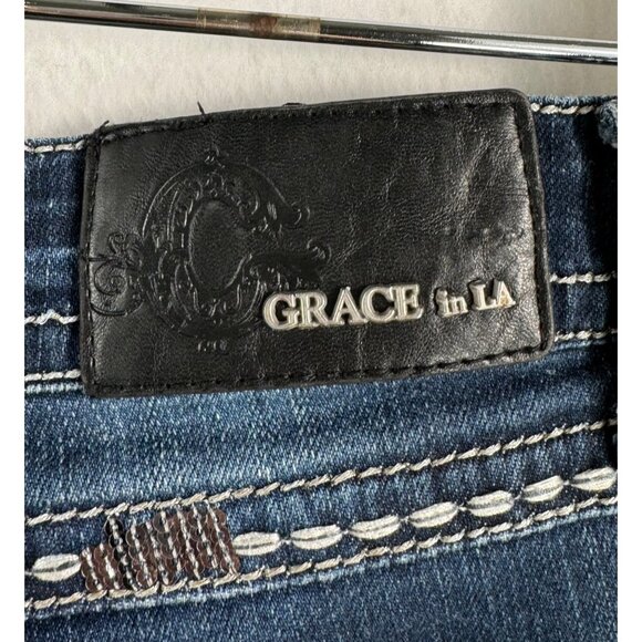 Grace in LA easy fit flare jeans beaded embroidered Y2K 90s sz‎ 29 - Picture 9 of 13